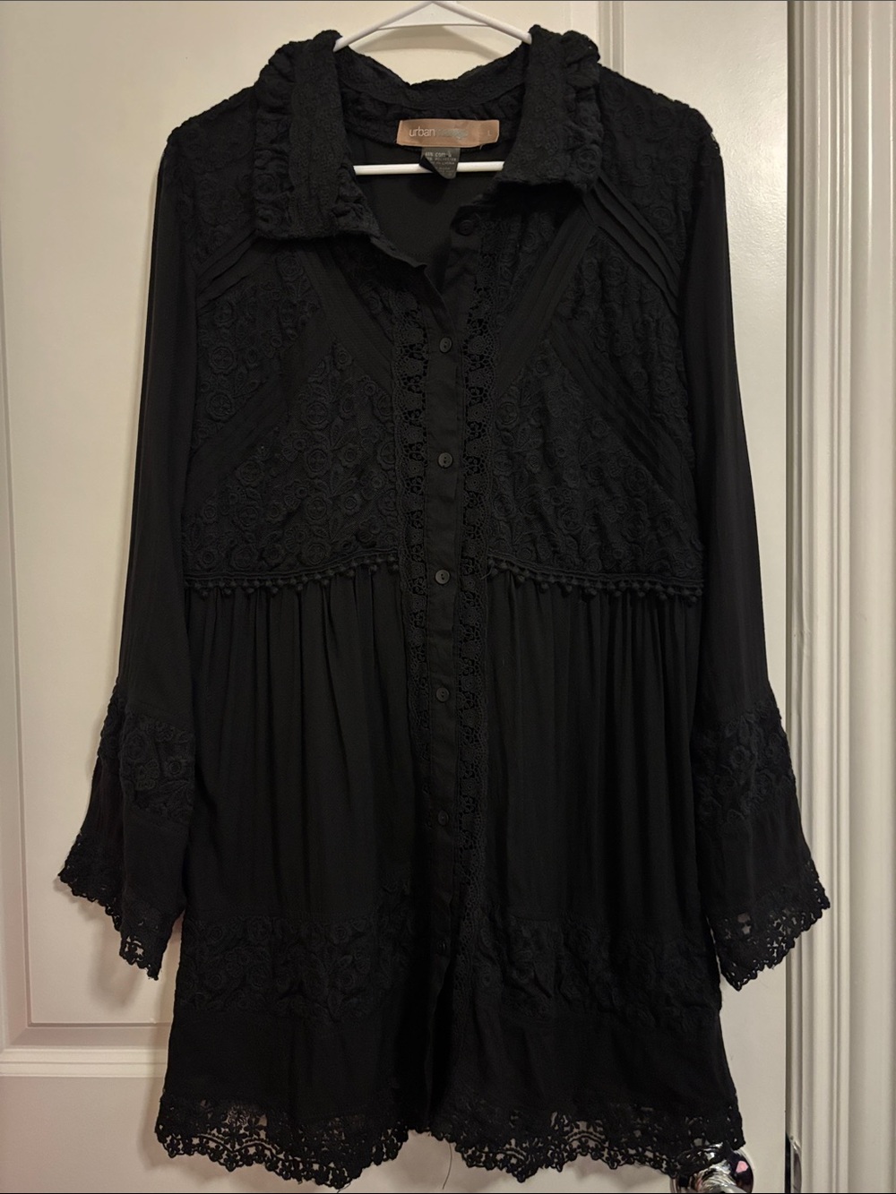 Urban Mango Black Lace Button-Up Tunic Dress. Size L